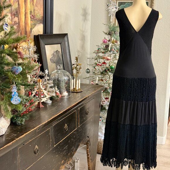 V Cristina Summer Cotton Maxi Sleeveless Deep V&Back Neckline Cotton Crochet - Picture 4 of 6